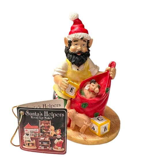 Santas Helpers 4" Christmas Figurine WOOD TOY MAKER Ltd Edition Collectible Vtg - Picture 2 of 12